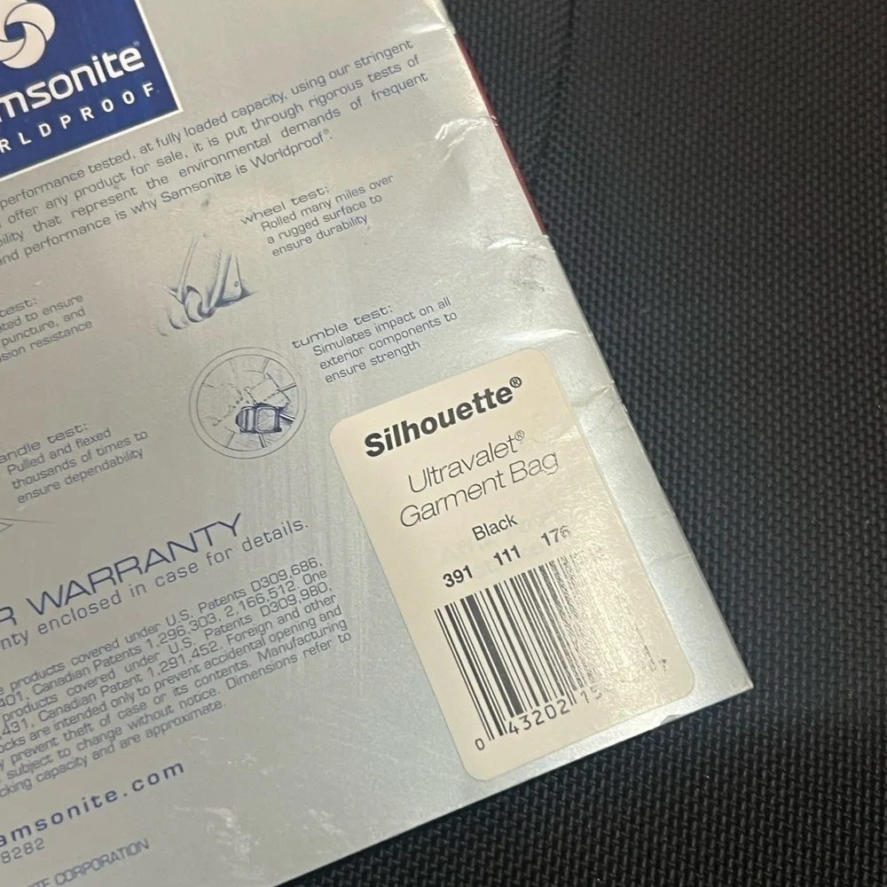 NWT Samsonite 700 Series Ultravalet Classic Black Travel Garment Bag